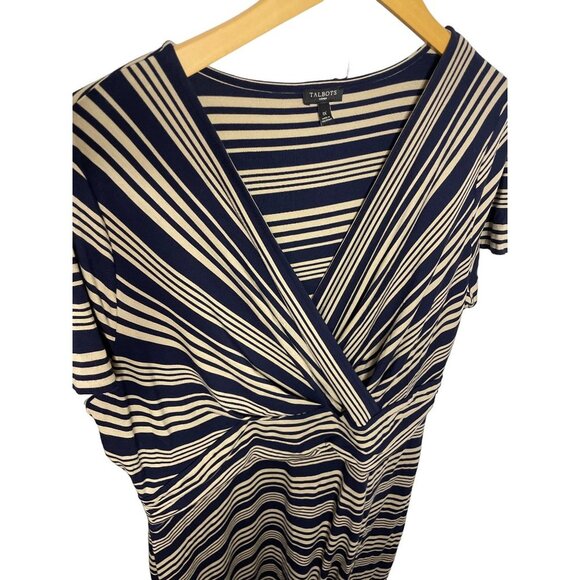 Talbots Tan Black Faux Wrap Short Sleeved Midi Dress Sz 1X - Picture 4 of 10